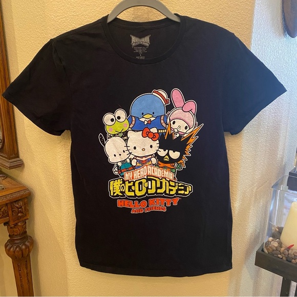 SANRIO My Hero Academia x Hello Kitty and Friends Black T-Shirt Size Small - Picture 1 of 4